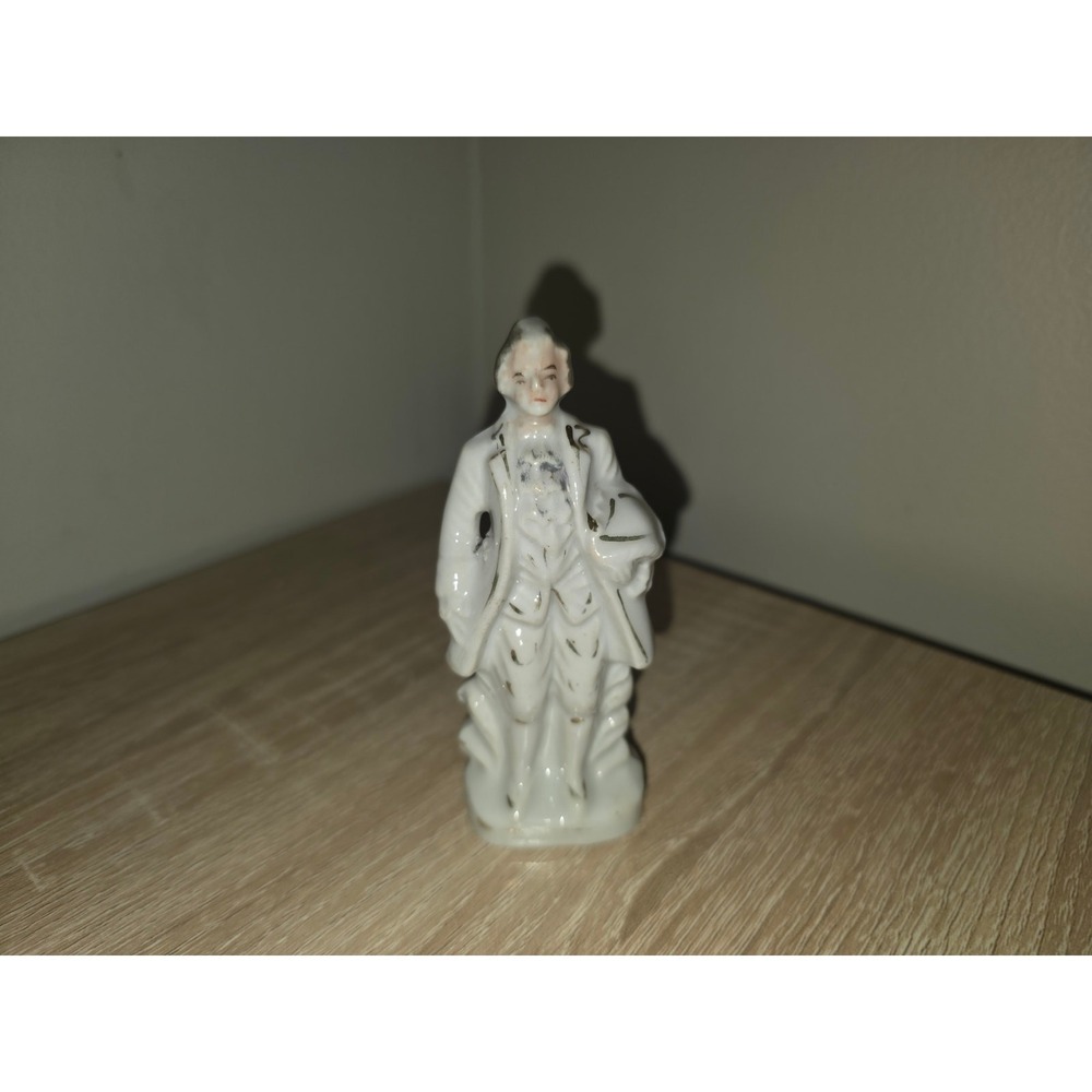 Vintage Occupied Japan Porcelain Colonial Gentleman Figurine Gold Accents White